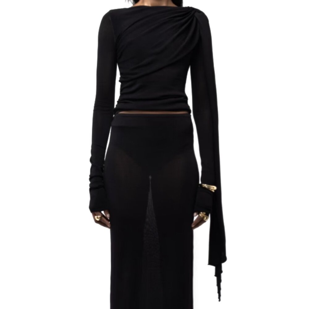 Arakii Slanted Long Sleeve Viscose Blend Top in Black Size Medium (NWT)